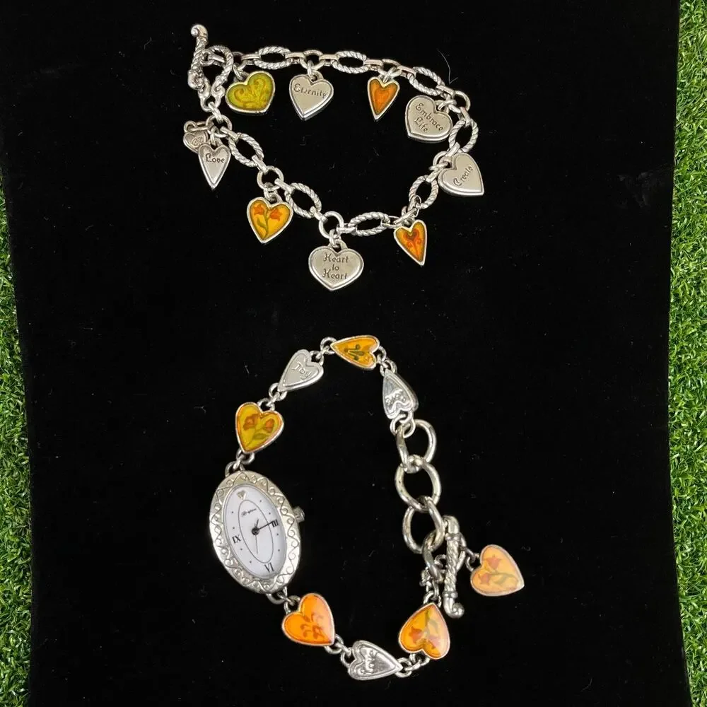 Brighton Piccadilly Hearts Charm Bracelet Watch Set Enamel Retired